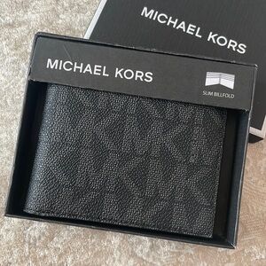 Brand New Michael Kors Men's Wallet Black Logo Jet Set Slim Billfold in Box